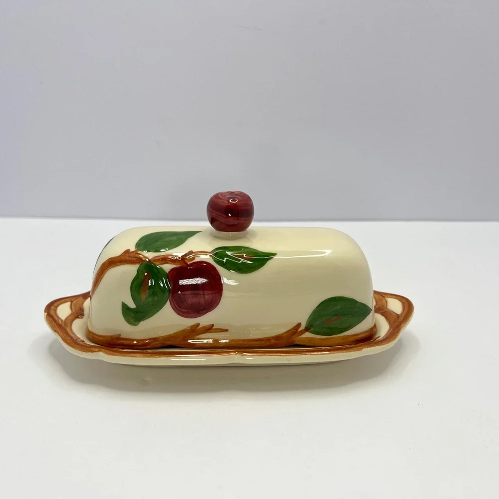 Franciscan Apple Butter Dish with Lid 1949-1953 Vintage Hand Painted USA Made